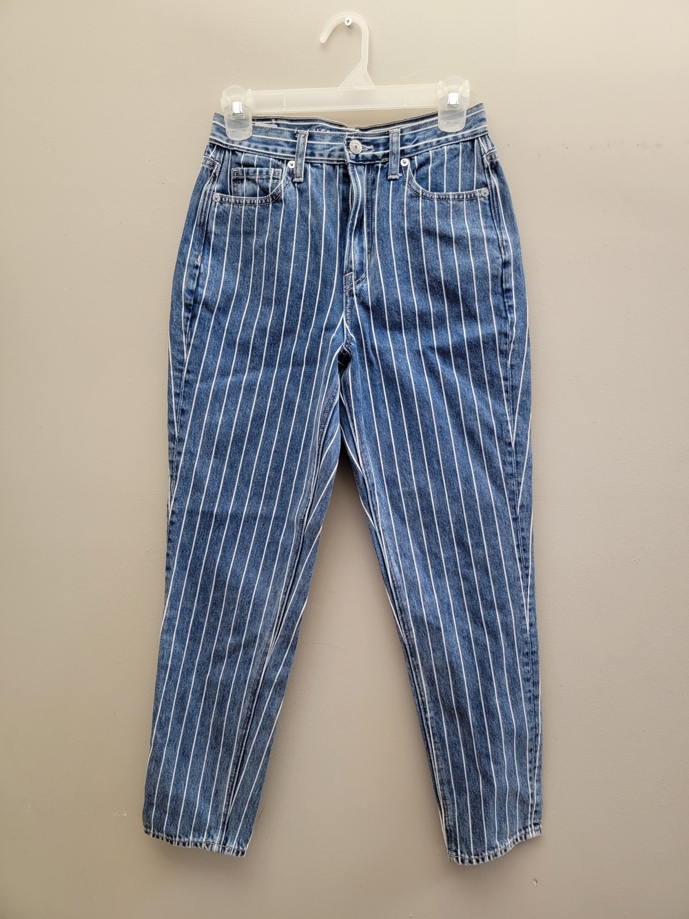 American Eagle Outfitters Blue Pinstriped High-Rise Jeans Size 2